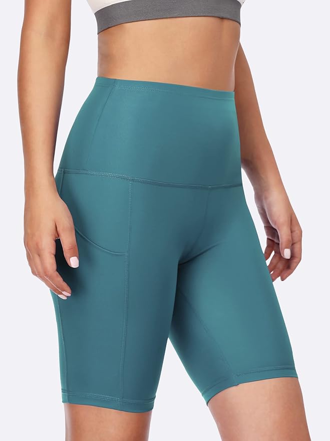 CADMUS Women's High Waist Spandex Yoga Shorts for Bike Running Two Side Pockets
