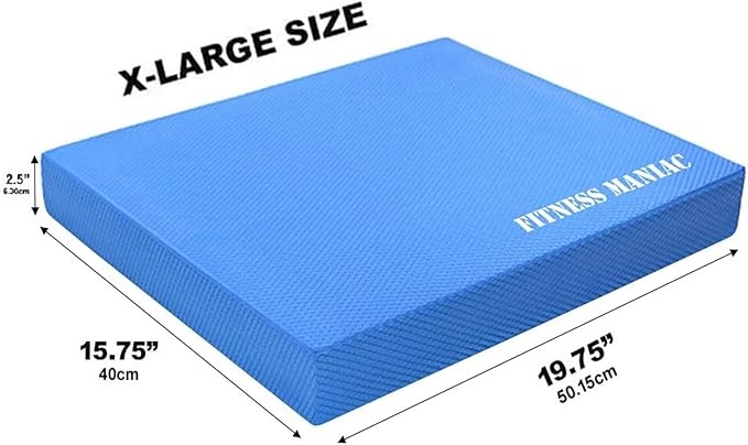 FITNESS MANIAC USA Balance Pad Physical Therapy Gym Exercise Mat & Foam Trainer Stability Disc Fitness Training Yoga Blue XL Cushion and Core Pads for Fit Seniors Exercises Balancing