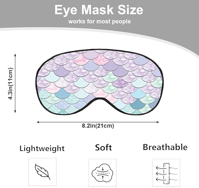 Mermaid Scales Eye Mask Sleeping Mask Pink Purple Blue Green Scales Marine Life Sleep Masks Silky Soft Eye Cover for Women Men Shading Blindfold for Air Travel Sleeping