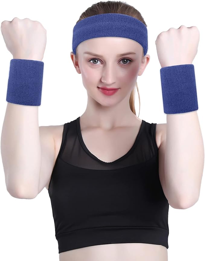 ONUPGO Sweatband Headbands for Men & Women -12PCS Sports Headbands Moisture Wicking Athletic Cotton Terry Cloth Headband for Tennis,Basketball,Football,Gym,Working Out