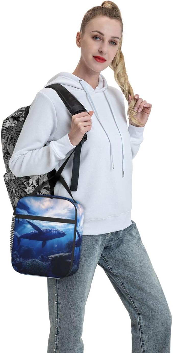 Insulated Lunch Box for Women Men, Whale Lunch Box Reusable Portable Lunch Bag Cooler Tote Waterproof Lunch Container for Office Picnic Work Travel Hiking