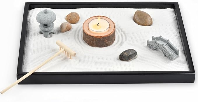 Calming Zen Garden, Zen Gift Set for Desk Office Decor Stress Relief Relaxation Gift Stone Zen Garden Kit for Home Meditation Mindfulness Gifts
