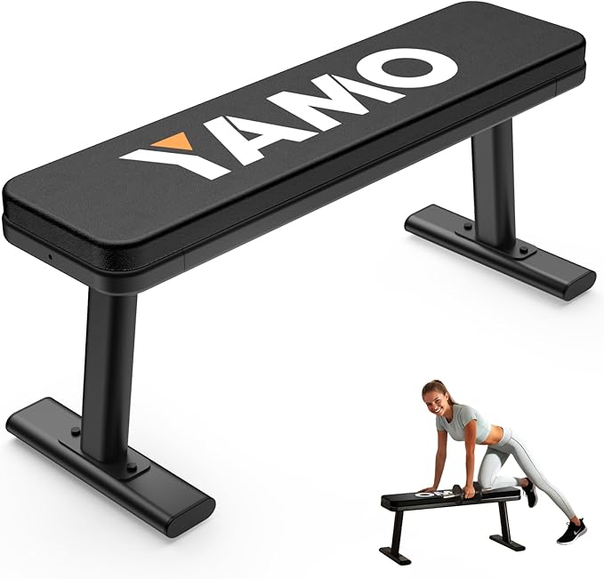 YAMO Flat Bench, Heavy Duty Weight Bench for Home Gym, Easy Assembly Workout Bench, Multipurpose Strength Training Bench Press for Full Body Workout