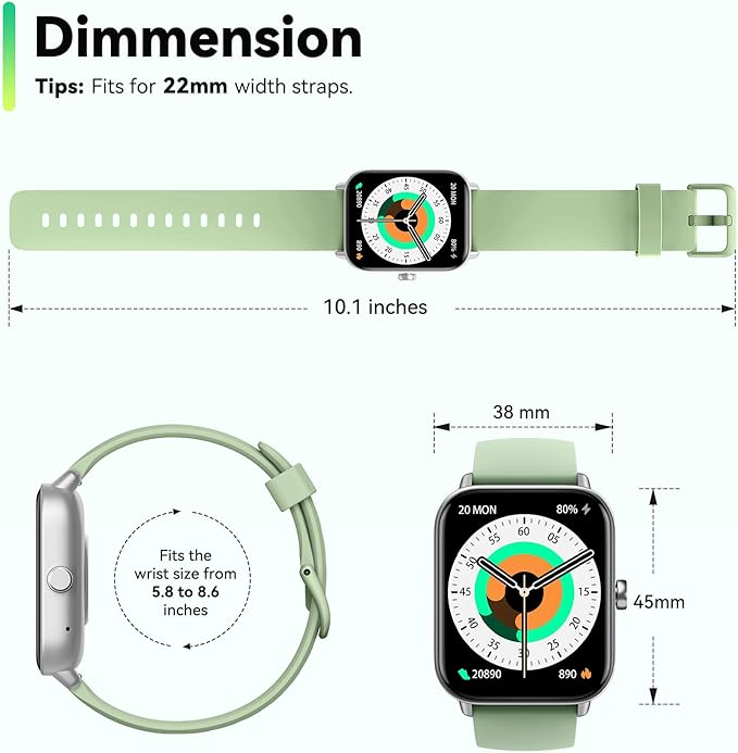 ENOMIR Smart Watch for Men Women, Alexa Built-in Fitness Tracker with Call Function&1.8" HD Touchscreen, IP68 Waterproof Heart Rate/Sleep/SpO2 Monitor, 100+ Sport Modes, iOS Android Compatible, Green