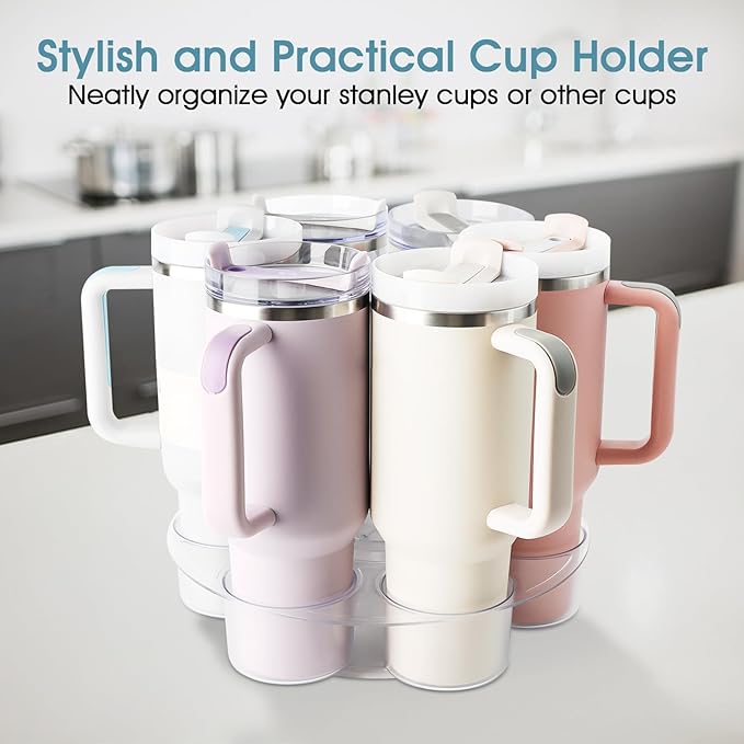 Water Bottle Organizer for Stanley 40oz Tumbler with Handle, Rotating Cup Organizer Holder, Acrylic Water Bottle Storage Rack Compatible for Stanley Cup Accessories for Kitchen Cabinets