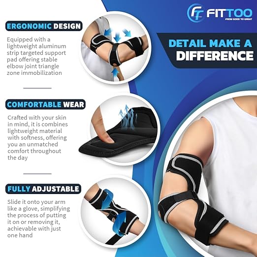 FITTOO Elbow Brace for Cubital Tunnel Syndrome, Arm Ulnar Nerve Brace Support for Elbow Discomfort, Tendonitis, Prevent Elbow Excessive Bending, Fit Left & Right Men & Women Arm