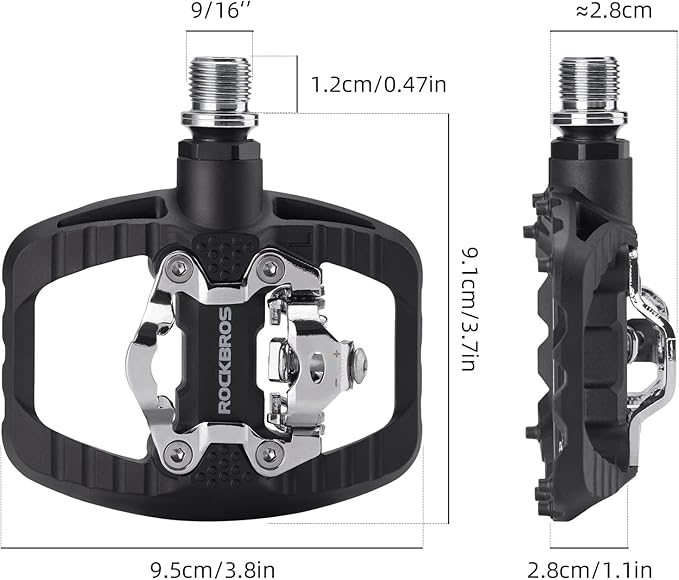 ROCKBROS Mountain Bike Pedals Dual Function Sealed Clipless Flat Platform Compatible with SPD Bicycle Pedals for Mountain Bike MTB Pedals Flat