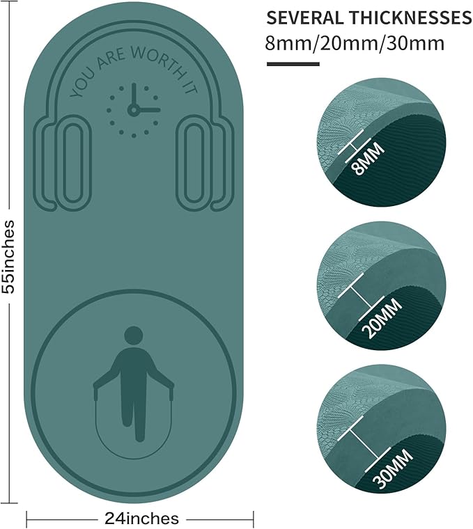 8/20/30mm Jump Rope Mat Fitness Exercise Mat Durable, Non-Slip, Workout Mats with Jump Rope & Carrying Bag for Home Gym Flooring (55"x 24")