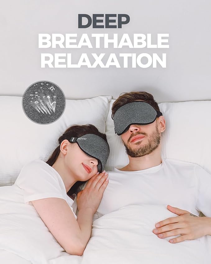 MZOO Luxury Sleep Mask for Back, Side Sleeper, Complete Light Blocking Sleeping Eye Mask Night Blindfold, 3D Zero Pressure & Spacious for Lash Extensions, Breathable Soft Eye Cover Flight Nap Travel
