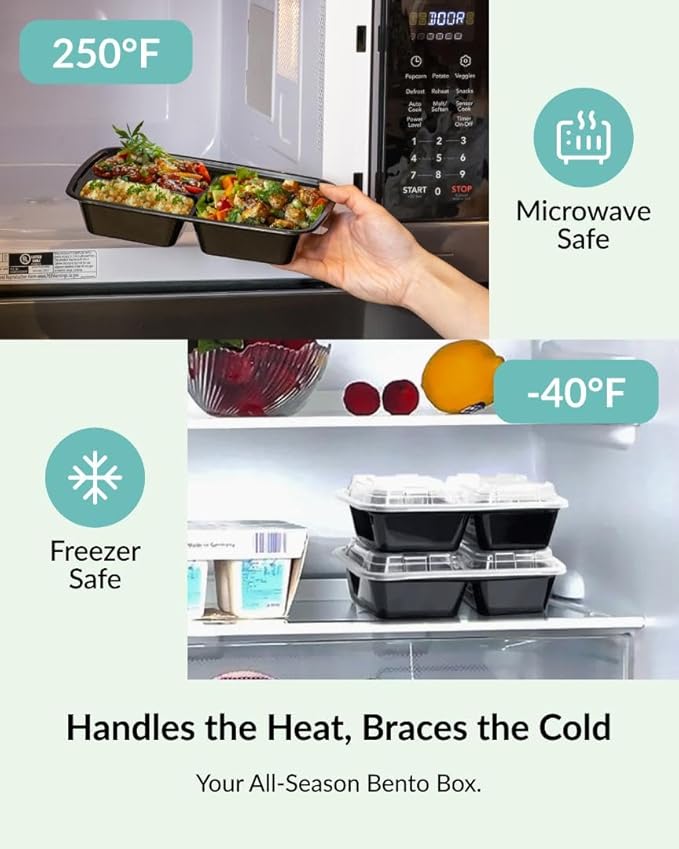 Enther Meal Prep Containers [12 Pack] 3 Compartment with Lids, Food Storage Bento Box | BPA Free | Stackable | Reusable Lunch Boxes, Microwave/Dishwasher/Freezer Safe,Portion Control (36 oz)