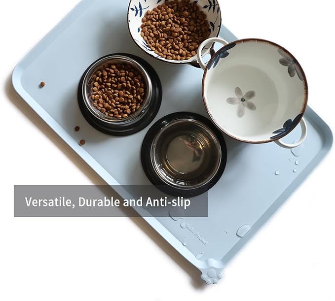 Hoki Found Large Silicone Pet Food Mats Tray - Non Slip Pet Bowl Mats Placemat - Dog Pet Cat Feeding Mat - Waterproof Dog Cat Food Mats -Pet Water Mats for Floors - Frost