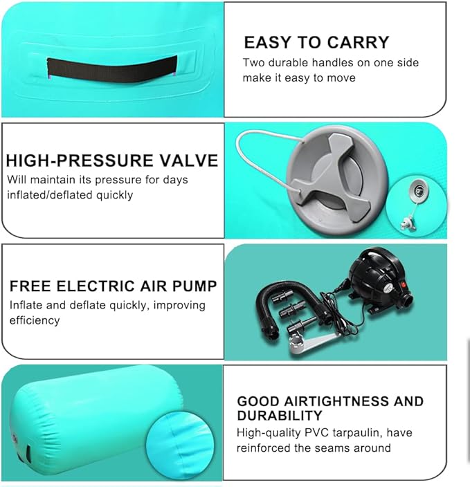 86 York Air Barrel Gymnastics Roller Inflatable Tumbling Mat, Back Handspring Training Air Mat Tumble Track Gymnastics Equipment For Home Use, Gym Training, Yoga Balance Exercise, Cheerleading with Electric Pump