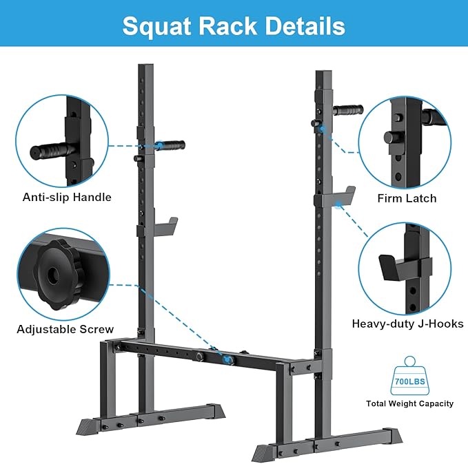 Uboway Barbell Rack Squat Stand Adjustable Bench Press Rack 550LBS Max Load Multi-Function Weight Lifting Home Gym Fitness