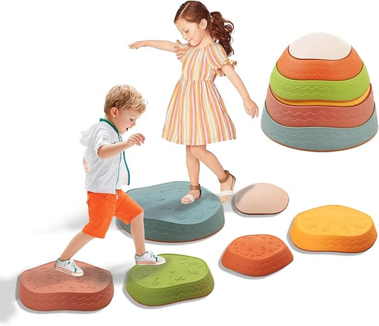 Fanboxk Stepping Stones for Kids,Non-Slip Toddlers Stepping Stones for Promoting Children's Balance Coordination Skills,Obstacle Courses Sensory Toys Outdoor or Indoor Play for Kids 3-8