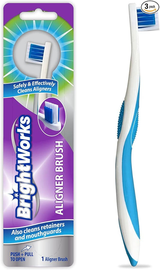 BrightWorks Aligner Brush (3 Pack) Safely and Effectively Cleans Aligners, Retainers, Mouth Guards, and Night Guards. Easy to Use and Safe for Most Dental Appliances.