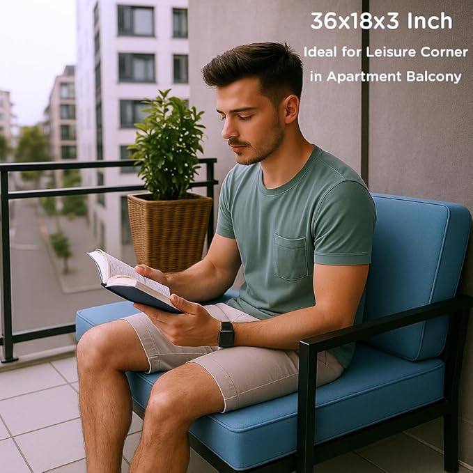 Codi Outdoor Bench Cushion 36 inch, Double Waterproof Patio Furniture Cushions Replacement for Swing, Porch, Couch, 36x18x3'', Teal Blue