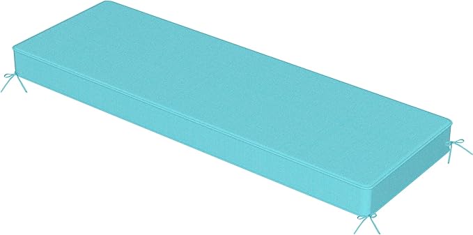 Sundale Outdoor Olefin Bench Cushion， Water-Resistant Patio Couch Cushion, Loveseat Sofa Pad with Straps Teal, 42 x 18 x 4 Inches