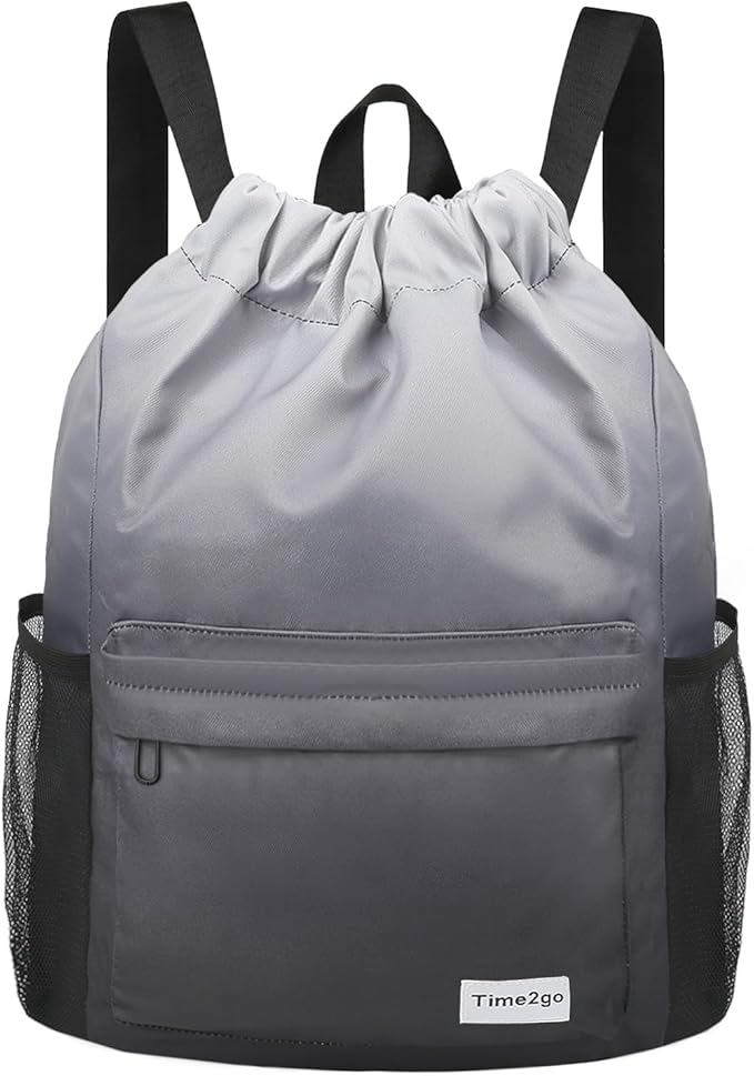 Drawstring Backpack Sports Gym Sackpack with Mesh Pockets Water-Resistant String Cinch Beach Bag for Men Women(Gradient Gray)