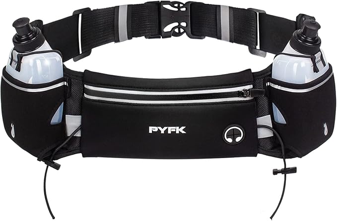 PYFK Running Belt with Water Bottles, Hydration Belt for Men and Women, Water Bottle Holder Running Pouch Water Belt, Fanny Pack Fits 7 inches Phones, Waist pack for Runner Jogging