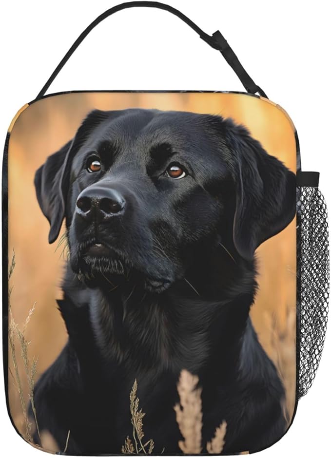 Cute Dog Lunch Box for Kids,Puppy Insulated Bag for Student,Pet Lovers Reusable Thermal Insulation Cooler Tote Bags for School Work Picnic Camping Outdoor Gifts (Black Lab Labrador)