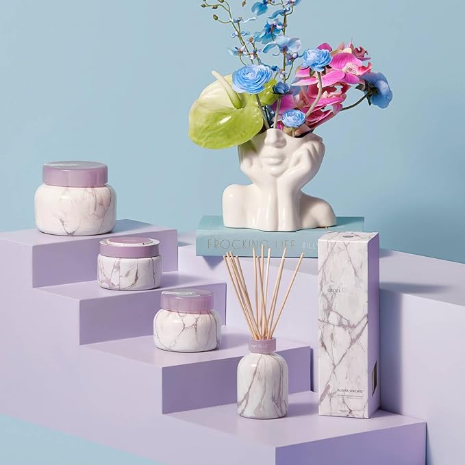 Capri Blue Modern Marble Reed Diffuser Set - Includes Reed Diffuser Sticks, Scented Oil & Glass Bottle - Luxury Scents for Bedroom Decor & Bathroom Air Freshener - Aloha Orchid (5.7 fl oz)