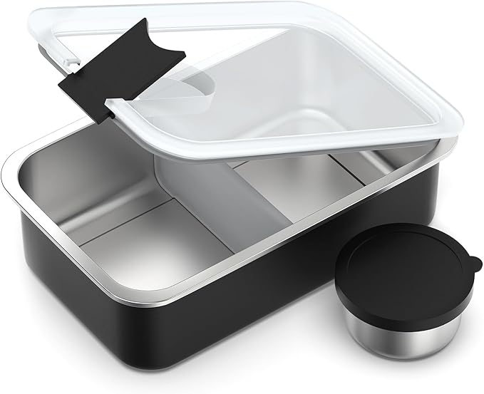 Stainless Steel Bento Lunch Box for Kids, 33oz Leak-Proof Lunch Box Containers, Microwave-Safe, with Adjustable Divider, Convenient Metal Lunchbox for School, Travel