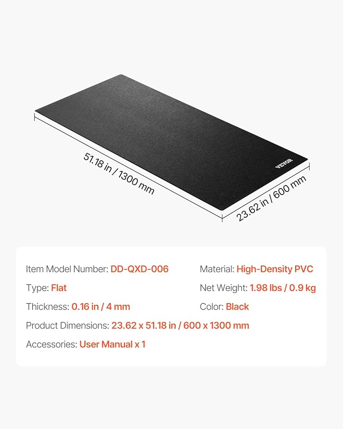 VEVOR Treadmill Mat for Carpet Floor, Exercise Equipment Mat for Treadmills, Stationary & Recumbent Bikes, High Density PVC Floor Protector Gym Mats, Waterproof and Non-Slip for Home Gym