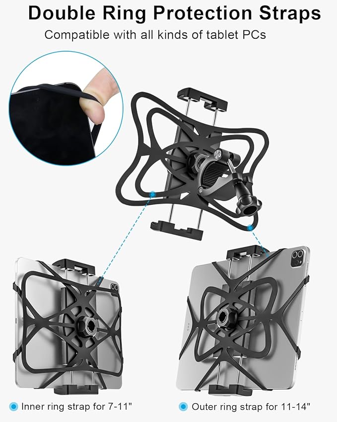 Bike Tablet Mount Holder [Ultra Stable] Motorcycle Tablet Mount for Bicycle Handlebar, Electric Scooter, Mountain, Dirt Bike Clamp- 360° Rotate Suitable for 4.7-13" iPad Pro, Air, Mini, IPhone, Galaxy