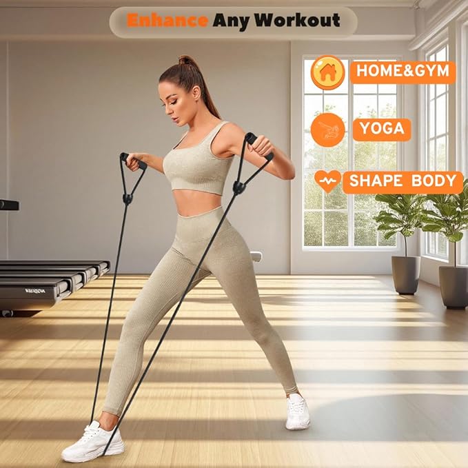 ONIPAX 1 Pair Stepper Resistance Bands with Handles & Connecting Strap – Workout & Exercise Bands for Strength Training, Muscle Toning, Home Gym Fitness Equipment