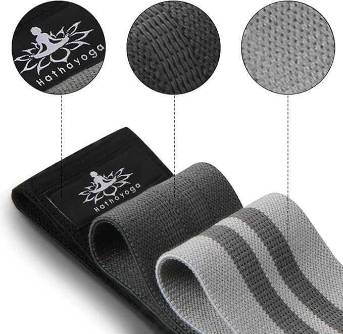 Hatha Yoga Large Resistance Band,14.5" x3.15",Fabric Exercise Loop Bands with Instruction Guide and Carry Bag, Set of 3.