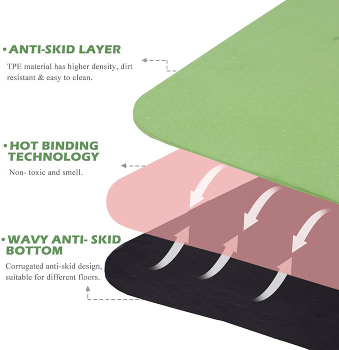 Yoga Mat Non Slip, Pilates Fitness Mats, Eco Friendly, Anti-Tear 1/4" Thick Yoga Mats for Women, Exercise Mats for Home Workout with Carrying Sling and Storage Bag