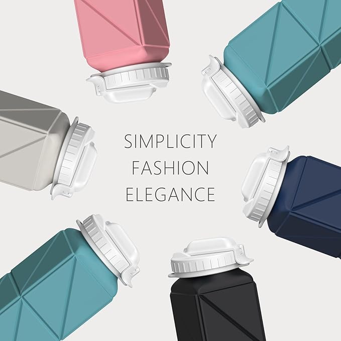 Collapsible Water Bottles 20.6oz 2 Pack, Silicone Foldable Portable Travel Water Bottle, Lightweight Reusable Leakproof for Travel Camping Hiking Cycling Yoga Sports Outdoor (Black+Blue)