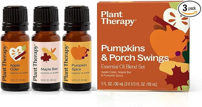 Plant Therapy Pumpkins & Porch Swings Fall Essential Oil Blend Set, Fill Your Home with Cozy, Fall-Inspired Aromas, Three Exclusive & Limited Blends, Cozy Comfort in Every Drop