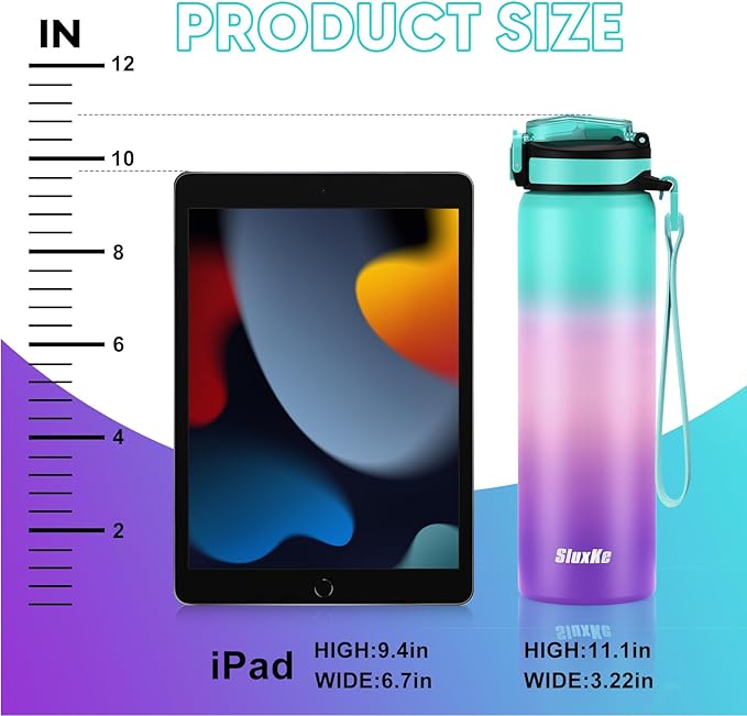 24oz Leakproof Vacuum Insulated Water Bottle, Ideal for Hot or Cold Drinks, Double wall Straw Drinking Bottle, BPA-Free, Prefect for Sport,School, Office, Fitness