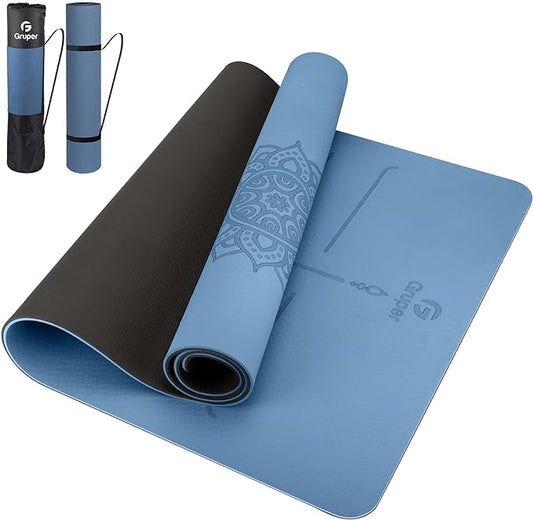 Yoga Mat Non Slip TPE Extra Wide Yoga Mat with Alignment Mark, 72"L x 32"W x 0.32"/0.24"Th (183cm x 80cm x 8mm/6mm), Anti-Tear Exercise Mat with Carrying Strap and Bag, Workout Mats for Yoga, Pilates