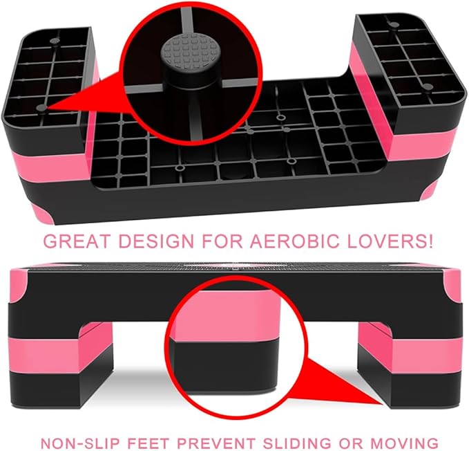 EVERYMILE Aerobic Exercise Step, Adjustable Aerobic Stepper for Exercise, Workout Step Platform, Step Up Box, 26.5" Step Deck with 4” 6” 8” Adjustable Height Risers, Women Home Gym Fitness