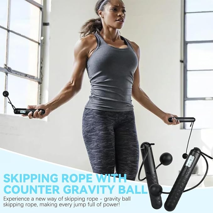 Runaivete Skipping Rope with Counter, Cordless Jump Ropewith LCD Display, Smart Weighted Jump Rope, Displaying Jump Count, Time&Calories Burned Counting Jumprope for Fitness&Lose Weight
