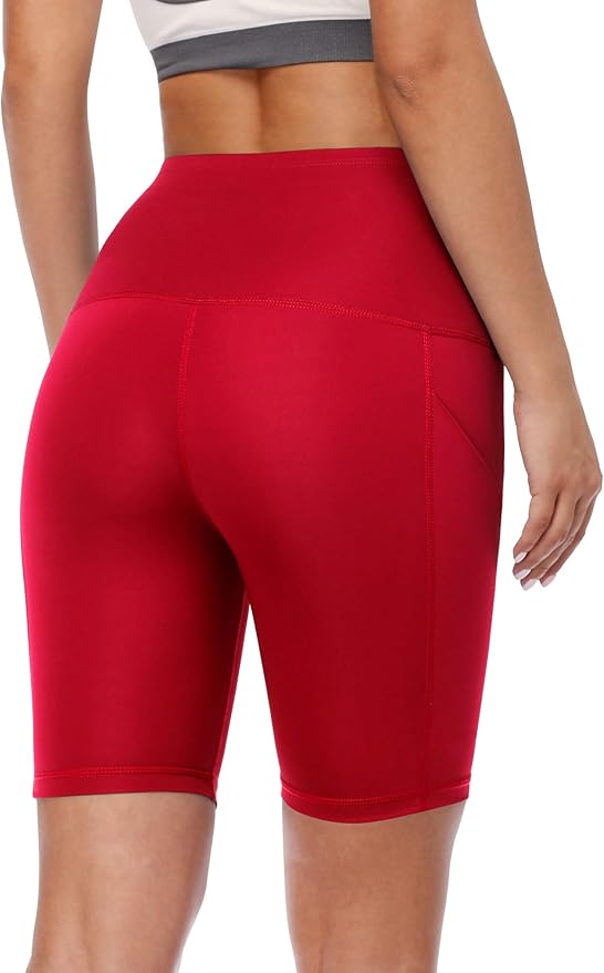 CADMUS Women's High Waist Spandex Yoga Shorts for Bike Running Two Side Pockets