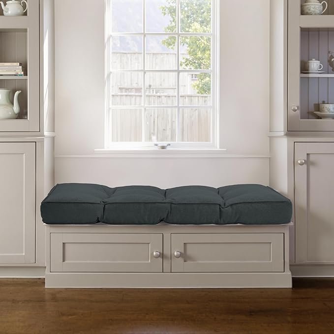 Detiblue Bench Cushion for Indoor Furniture，48x16x4Inch Tufted Bench Seat Cushion with Non-Slip, Comfortable and Durable for Shoe/Entryway/Storage with Cushion（CrossLinen Deep Gray）