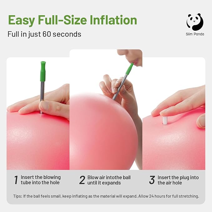 Slim Panda Pilates Ball, 9 Inch Small Exercise Ball, Anti Burst Mini Yoga Ball for Stability, Workout, Barre, Core Strength, Physical Therapy, Balance, Stretching