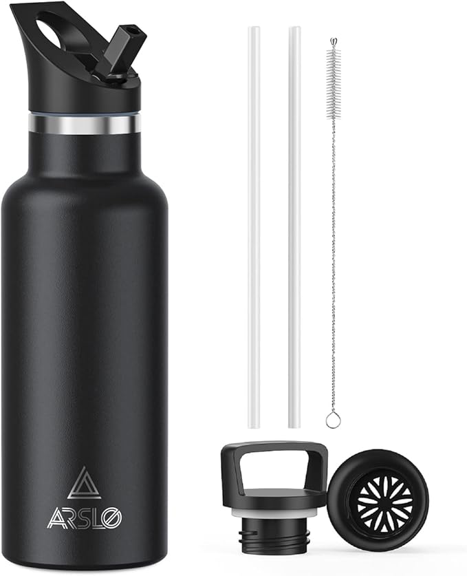 Stainless Steel Double Wall Water Bottles, Vacuum Insulated Bottle With Straw Lid, Insulated Water Bottle Keeps Water Cold for 24 Hours, Hot for 12 Hours, Hiking, Sports