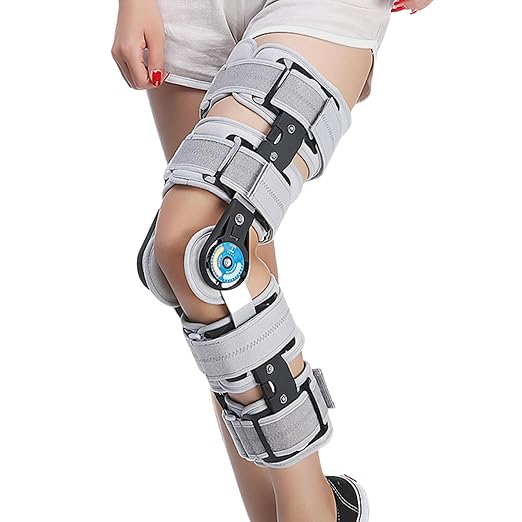 Hinged ROM Knee Brace, Post Op Knee Immobilizer with Side Stabilizers, Adjustable Knee Orthopedic Support After Surgery for Arthritis, ACL, MCL, and PCL Injury