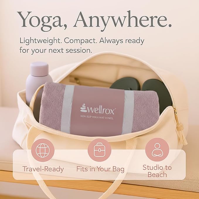 Yoga Mat Towel Non Slip - Ultra Absorbent Super Soft Microfiber Hot Yoga Towel Non Slip for Pilates & Fitness (74” x 26”, Rose)