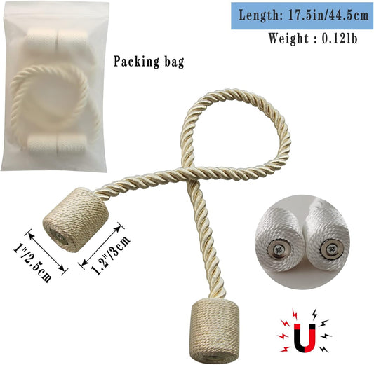 Magnetic Curtain Tiebacks 6 Pack Beige Curtain Rope Tieback Curtain Holders for Drapes Modern Tie Backs Decorative Curtain Holdbacks