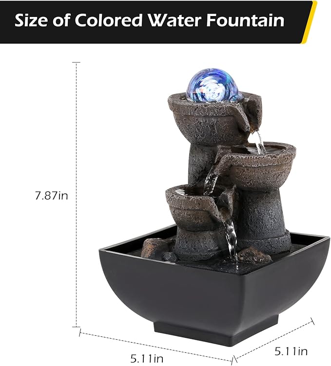 Dyna-Living Water Fountain Indoor Tabletop Water Fountains and Waterfalls Portable Desktop Fountain with Lights for Relaxation and Room Decor