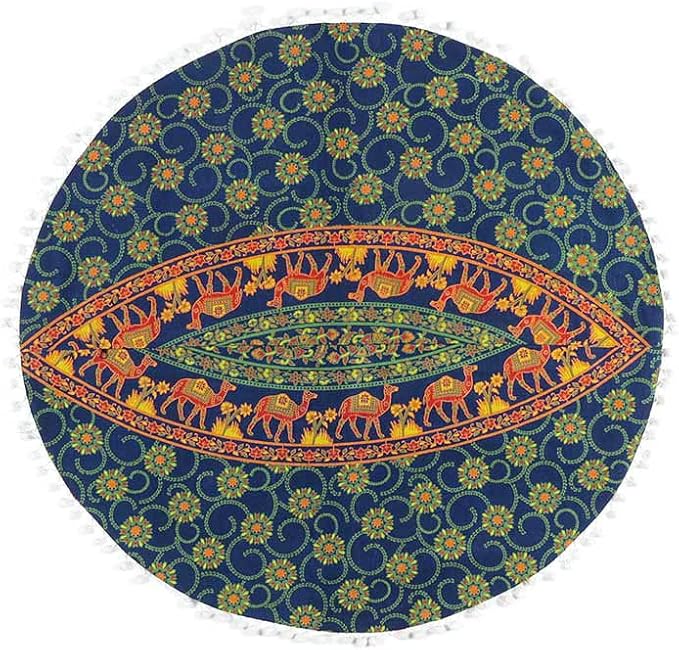Eyes of India - Mandala Floor Pillow Cover Meditation Cushion Seating Throw Hippie Round Colorful Decorative Bohemian Indian Pouf Ottoman Handmade Cover ONLY (M1 Dark Blue-2, 32" x 32")