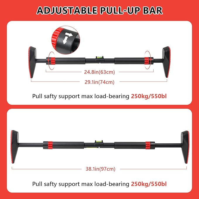 Pull Up Bar for Doorway, Door Frame Chin Up Bar without Screw Exercise Bars for Home Workouts Strength Training Adjustable Pull-up Bars with Smart Count/Timer/Calorie Tracker Home Gym Equipment Indoor