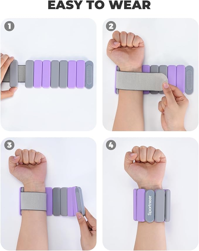 Sportneer 2025 Upgraded Wrist & Ankle Weights for Women Men- 1 Pair (1 lb/2 lb Each) | Adjustable Silicone Weighted Bracelet Set for Gym Yoga Pilates Strength Training Wearable Arm Hand Workout Weights