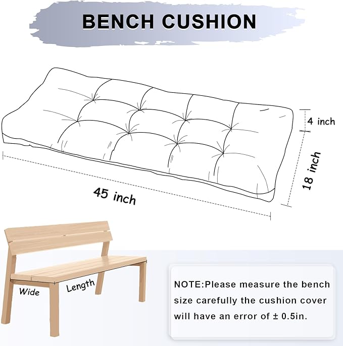 Bench Cushion 45 Inch - Chenille Fabric, High-Density Foam, Non-Slip Bottom, Soft Durable Indoor Tufted Long Seat Cushion for Window Garden Furniture (Light Gray, 45x18x4 Inch)