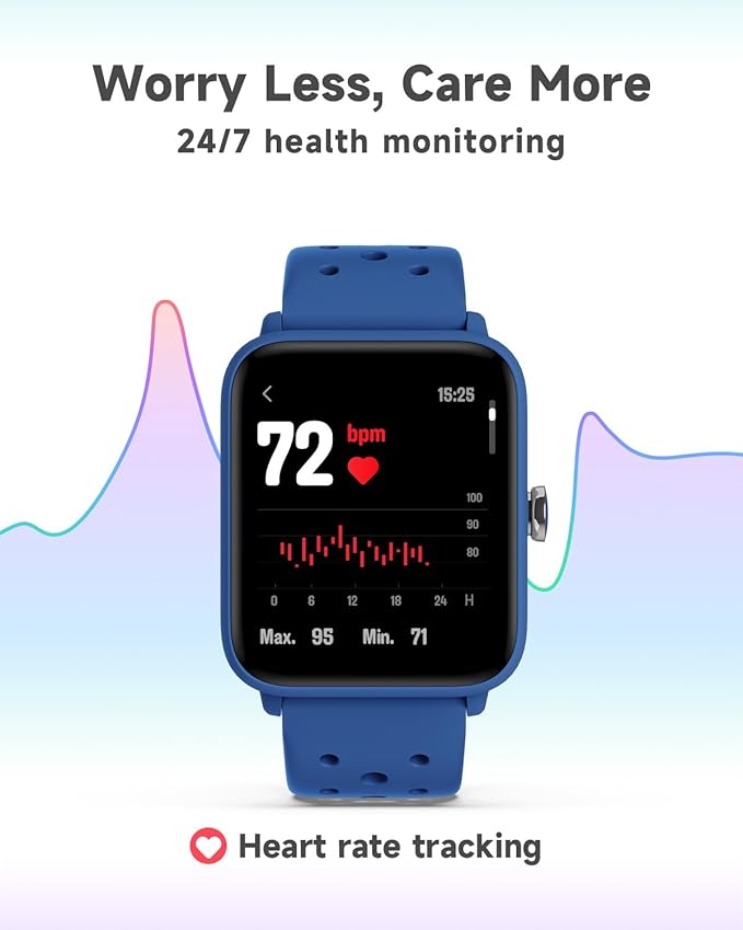 BIGGERFIVE Smart Watch for Kids Without APP, Fitness Tracker Watch Pedometer, Heart Rate, 5ATM Waterproof, Sleep Monitor, Calorie Step Counter, Games, Alarm Clock for Boys Girls 5-14, Porous Blue